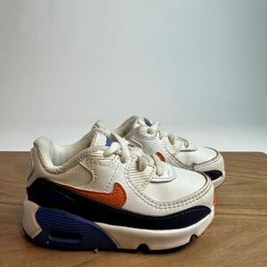 Little Kids Nike Air Max 90 Leather TD White Midnight Navy Sneakers Size 5 C GUC